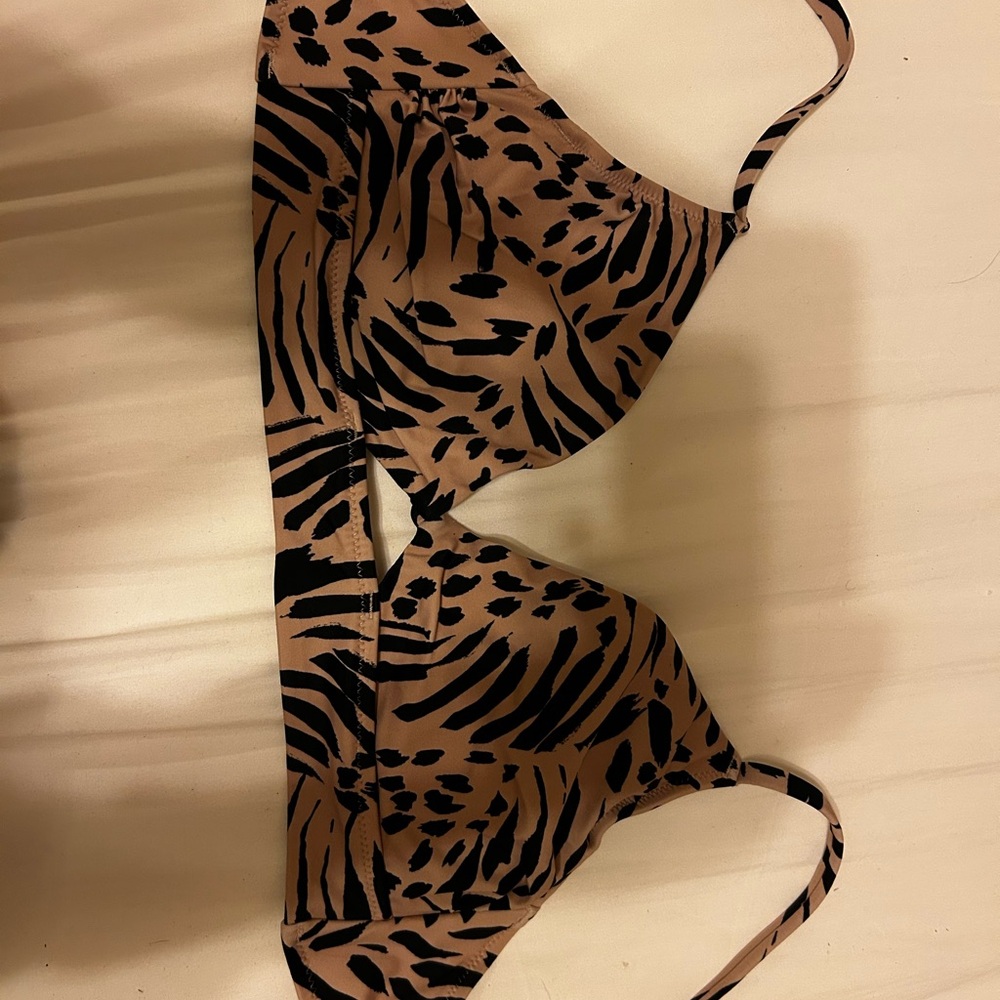 Shade & Shore Black and Tan Animal Print Bikini Top